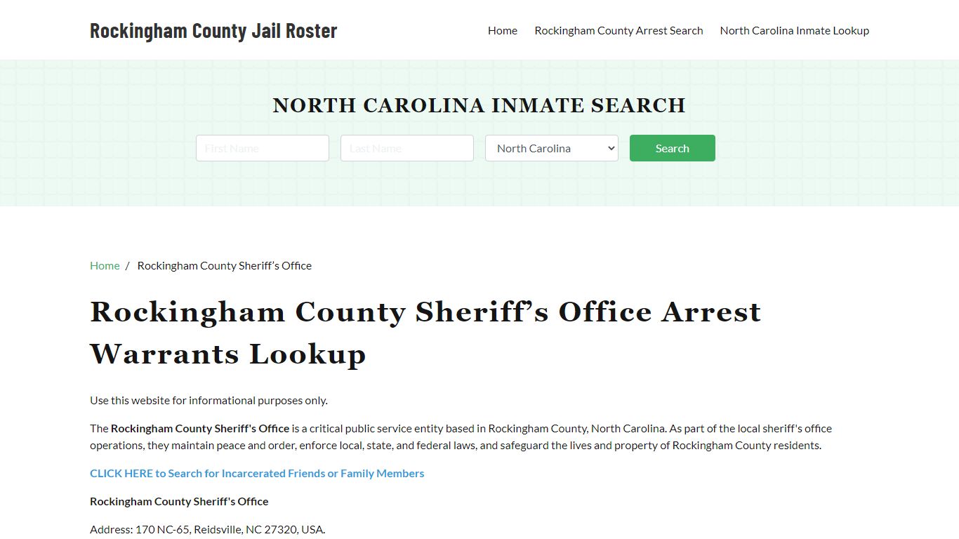 Rockingham County Sheriff Office, NC, Arrest Warrants Search